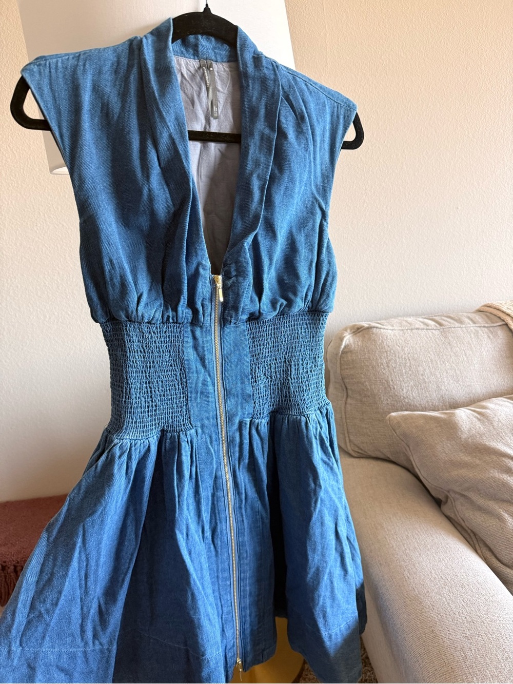Anthropologie Denim Zip-Front Mini Dress in Blue